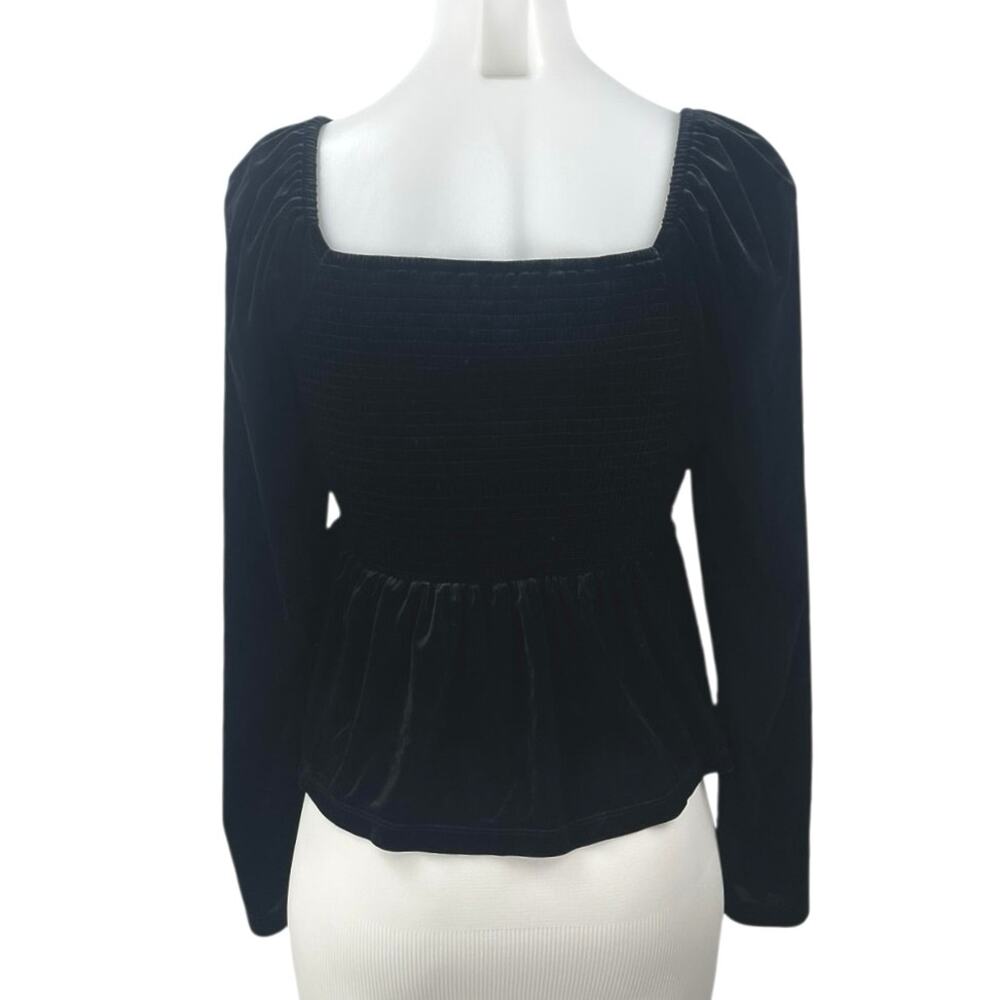 Gap Women's Black Long Sleeve Smocked Square Neck Peplum Blouse Top Size M - Picture 2 of 5